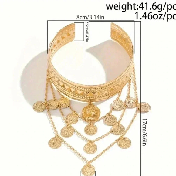 Vintage punk inspired coin & cross tassel arm bracelet adjustable - Picture 2 of 3